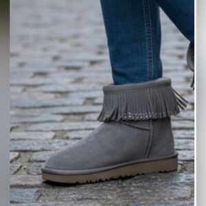 UGG Gray Suede Fringe Micro Mini Boots size 7 NWT